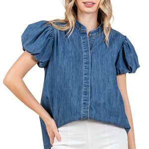 GeeGee Puff Sleeve Denim Top – Size Medium